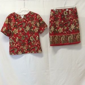 Two piece crepe wrap around skirt set. Floral